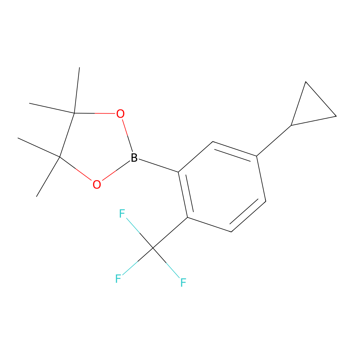 (5-Cyclopropyl-2-(trifluoromethyl)phenyl)-4,4,5,5-tetramethyl-1,3,2-dioxaborolane molecular structure, CAS 1402226-97-4