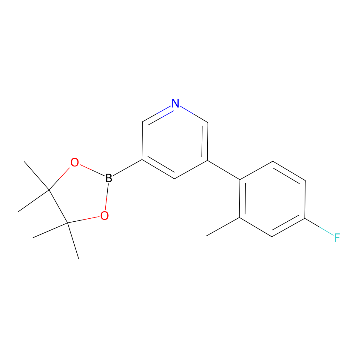5-(2-Methyl-4-fluorophenyl)pyridine-3-boronic acid pinacol ester molecular structure, CAS 1402227-29-5