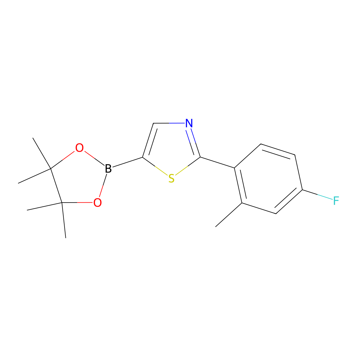 2-(4-Fluoro-2-methylphenyl)-5-(4,4,5,5-tetramethyl-1,3,2-dioxaborolan-2-yl)thiazole molecular structure, CAS 1402227-75-1