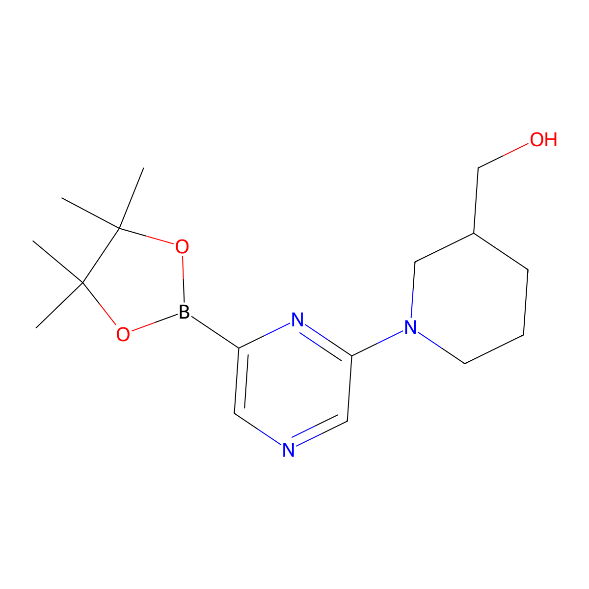 6-(3-Hydroxymethylpiperidino)pyrazine-2-boronic acid pinacol ester molecular structure, CAS 1402227-77-3