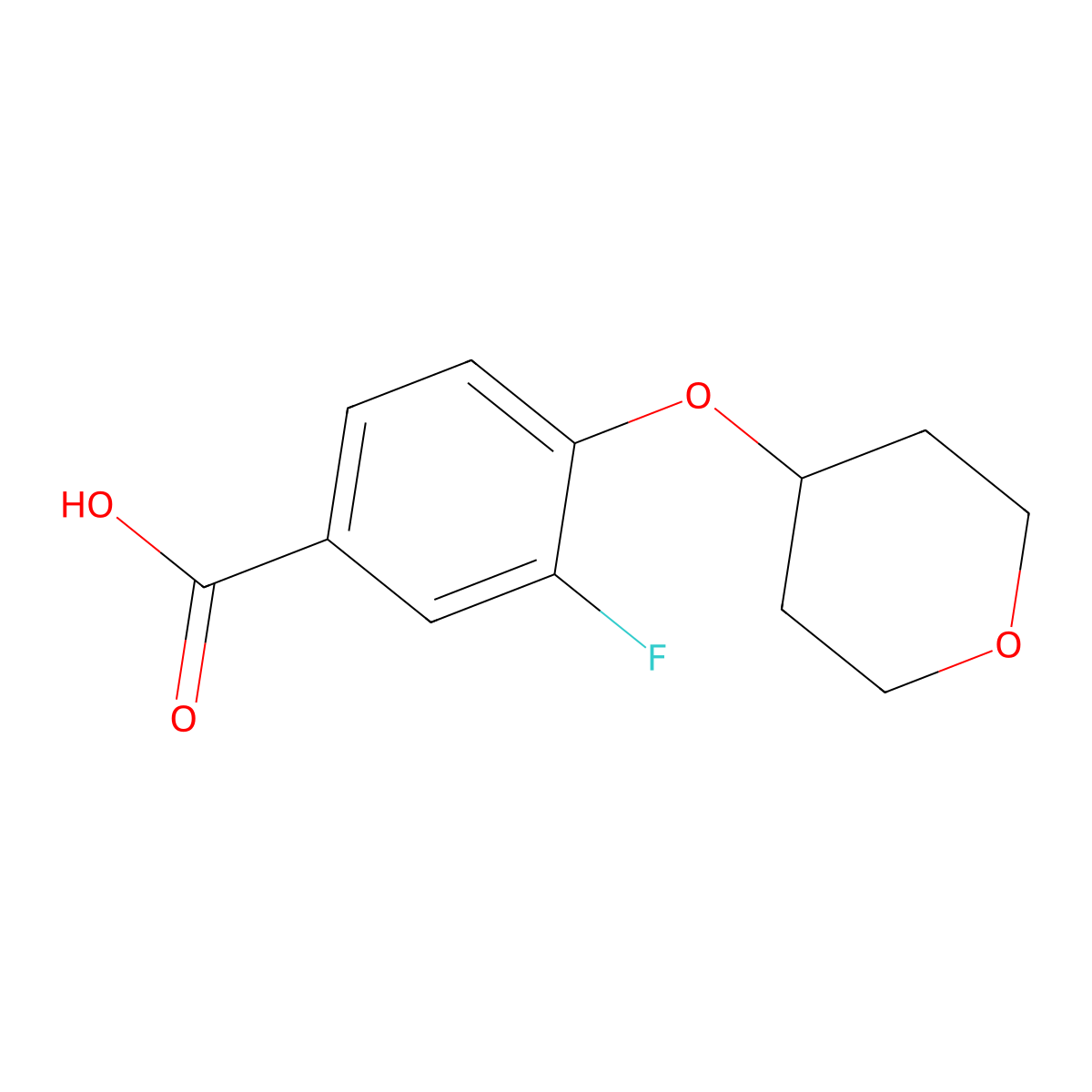 3-Fluoro-4-(oxan-4-yloxy)benzoic acid molecular structure, CAS 1402232-54-5
