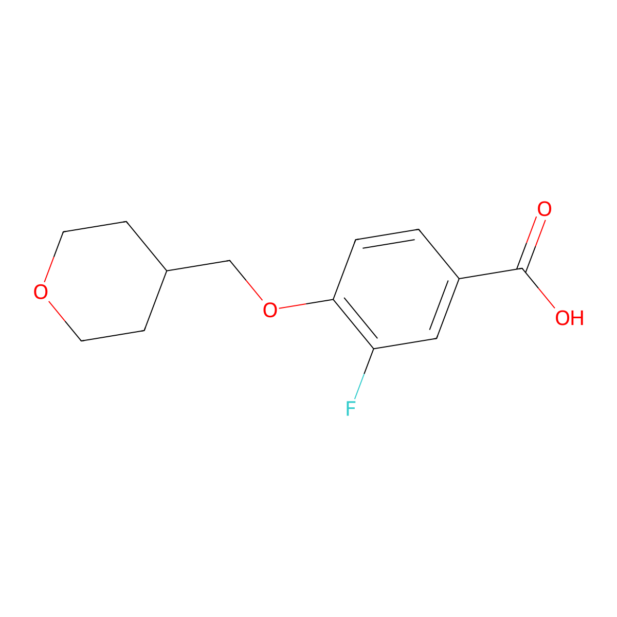 3-Fluoro-4-(oxan-4-ylmethoxy)benzoic acid molecular structure, CAS 1402232-56-7