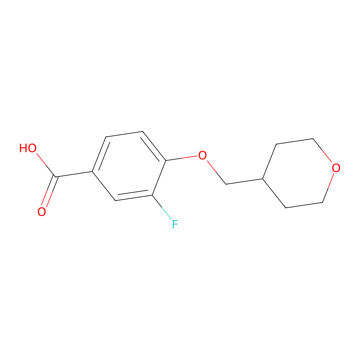 3-Fluoro-4-(oxan-4-ylmethoxy)benzoic acid molecular structure, CAS 1402232-56-7
