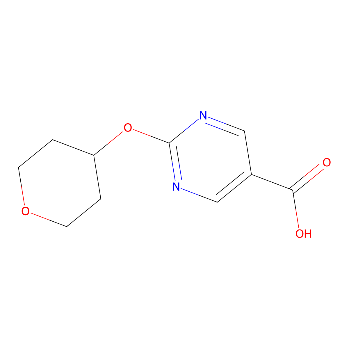 2-(Oxan-4-yloxy)pyrimidine-5-carboxylicacid molecular structure, CAS 1402232-64-7