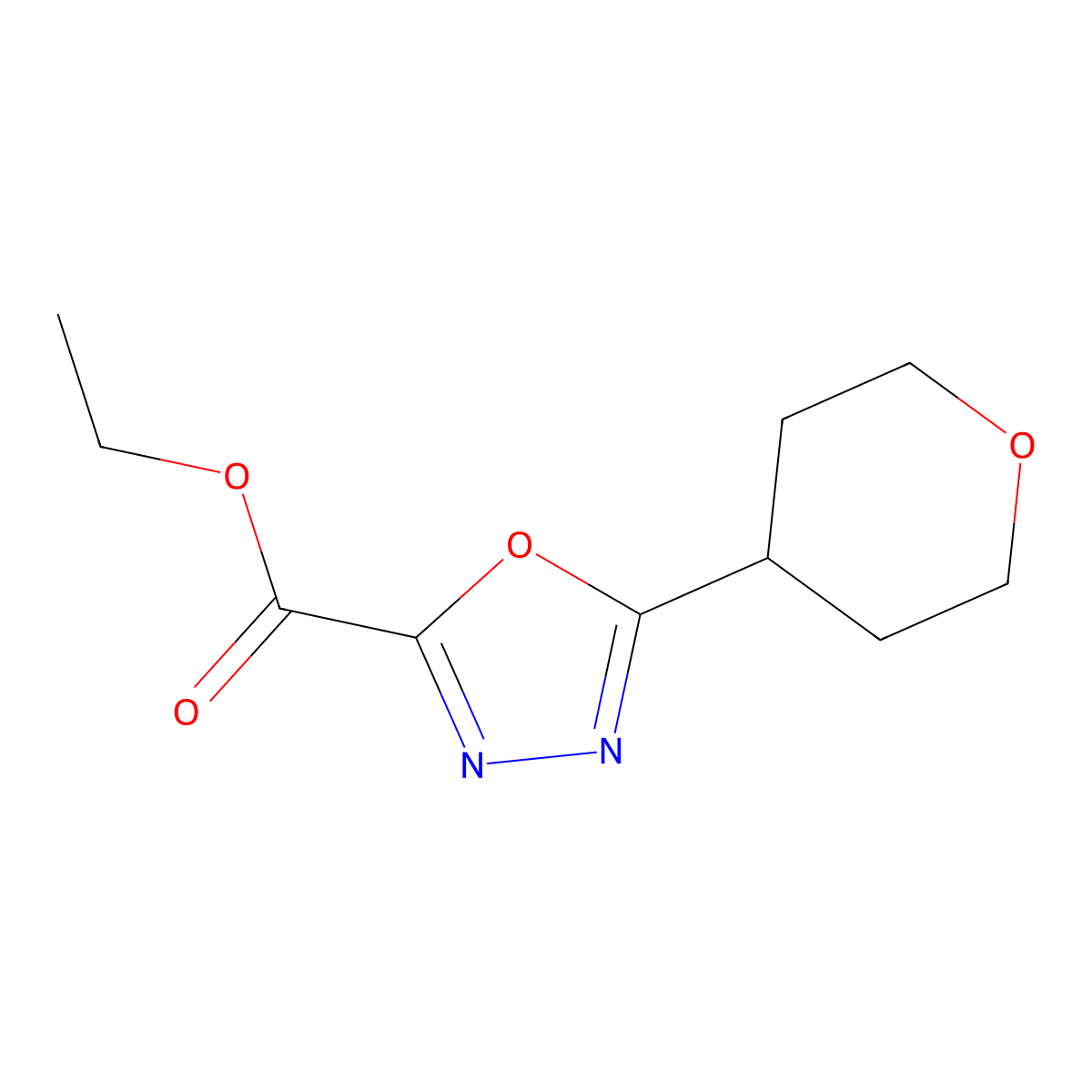 Ethyl 5-(oxan-4-yl)-1,3,4-oxadiazole-2-carboxylate molecular structure, CAS 1402232-67-0