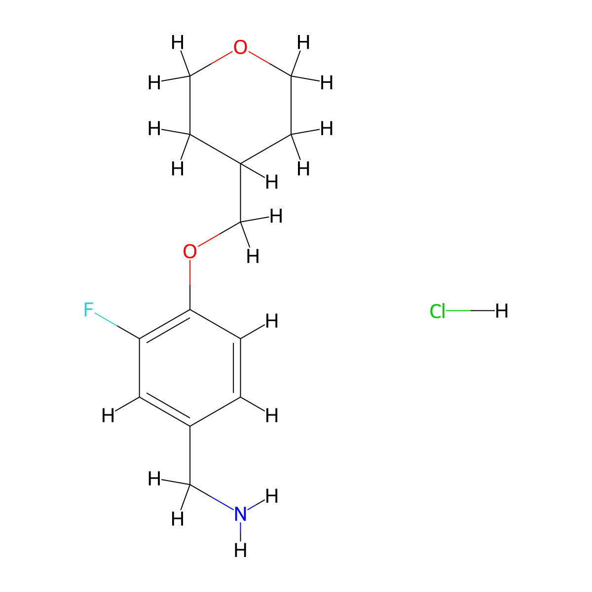 [3-Fluoro-4-(oxan-4-ylmethoxy)phenyl]methanamine hydrochloride molecular structure, CAS 1402232-74-9