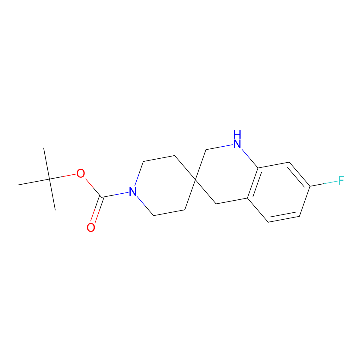 tert-Butyl 7'-fluoro-2',4'-dihydro-1'H-spiro[piperidine-4,3'-quinoline]-1-carbox molecular structure, CAS 1402232-83-0