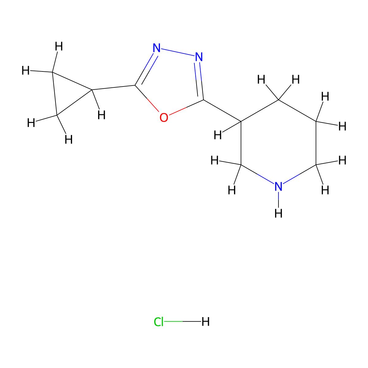 3-(5-Cyclopropyl-1,3,4-oxadiazol-2-yl)piperidine hydrochloride molecular structure, CAS 1402232-87-4