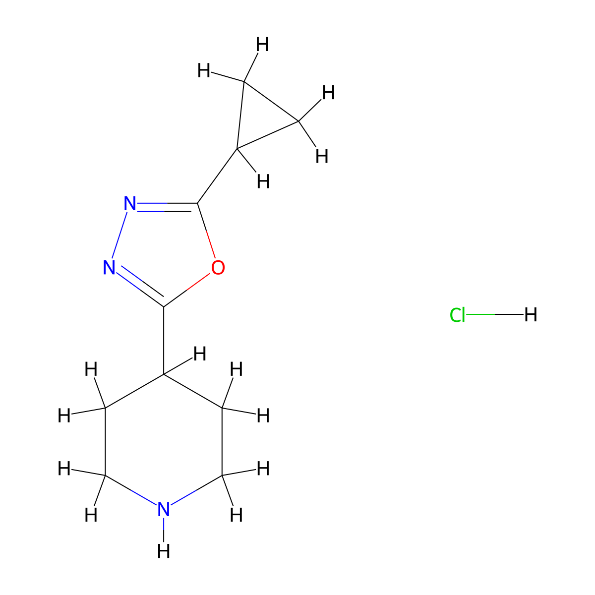 4-(5-Cyclopropyl-1,3,4-oxadiazol-2-yl)piperidine hydrochloride molecular structure, CAS 1402232-88-5