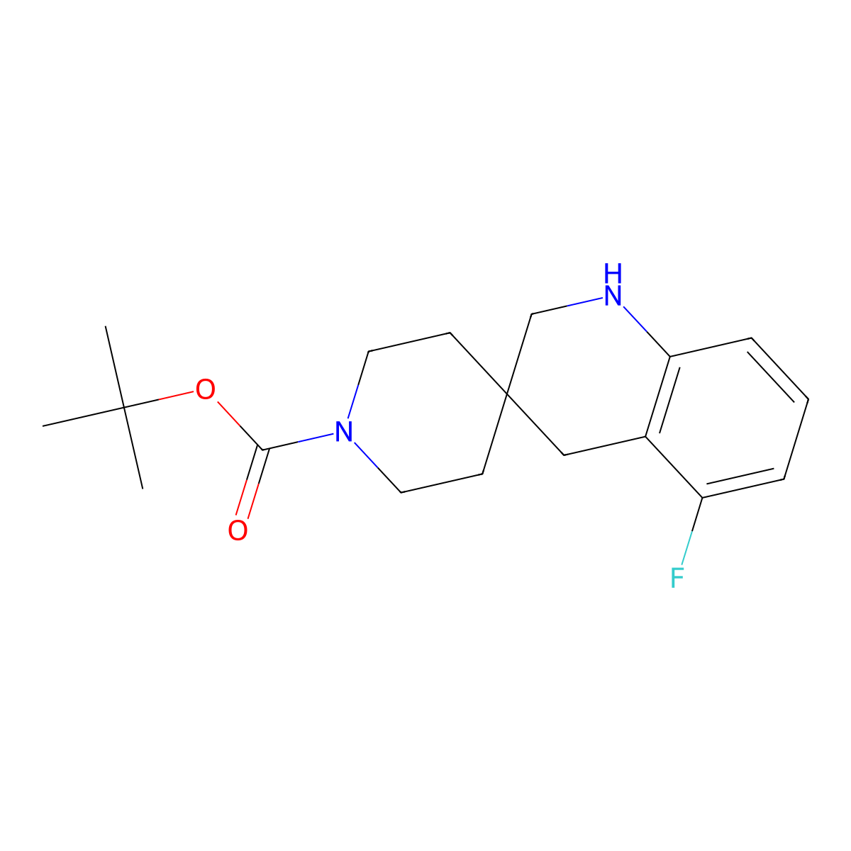 tert-Butyl 5'-fluoro-2',4'-dihydro-1'H-spiro[piperidine-4,3'-quinoline]-1-carbox molecular structure, CAS 1402232-95-4