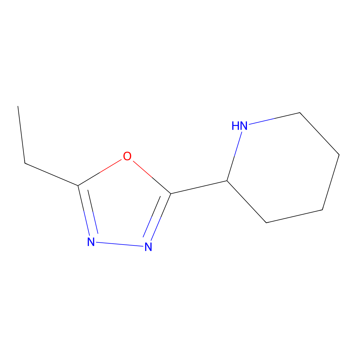 2-(5-Ethyl-1,3,4-oxadiazol-2-yl)piperidine molecular structure, CAS 1402232-96-5