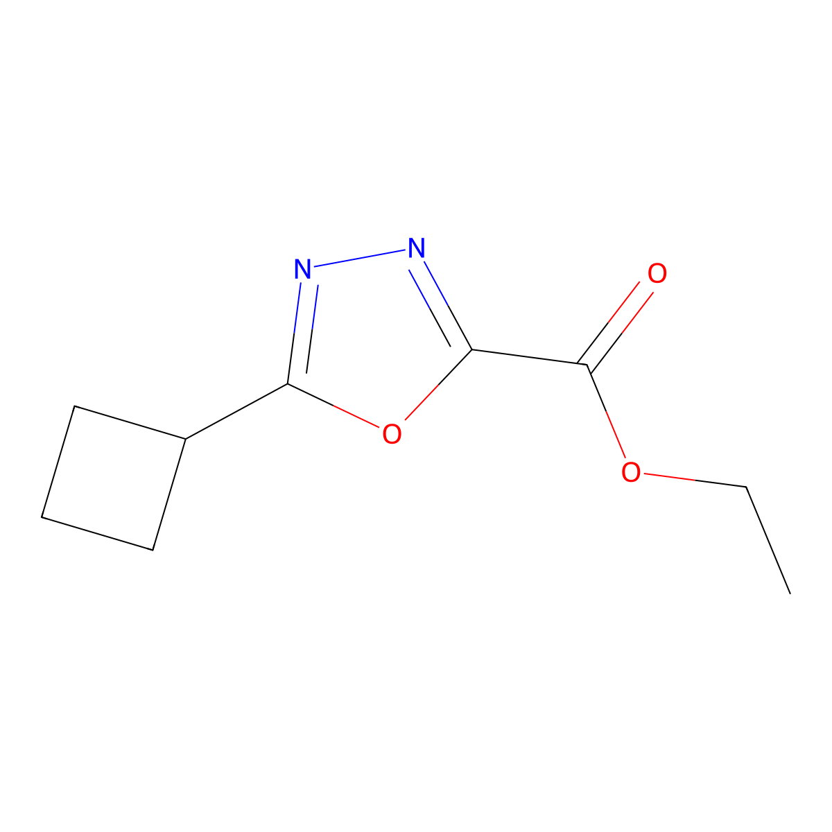 Ethyl 5-cyclobutyl-1,3,4-oxadiazole-2-carboxylate molecular structure, CAS 1402233-03-7