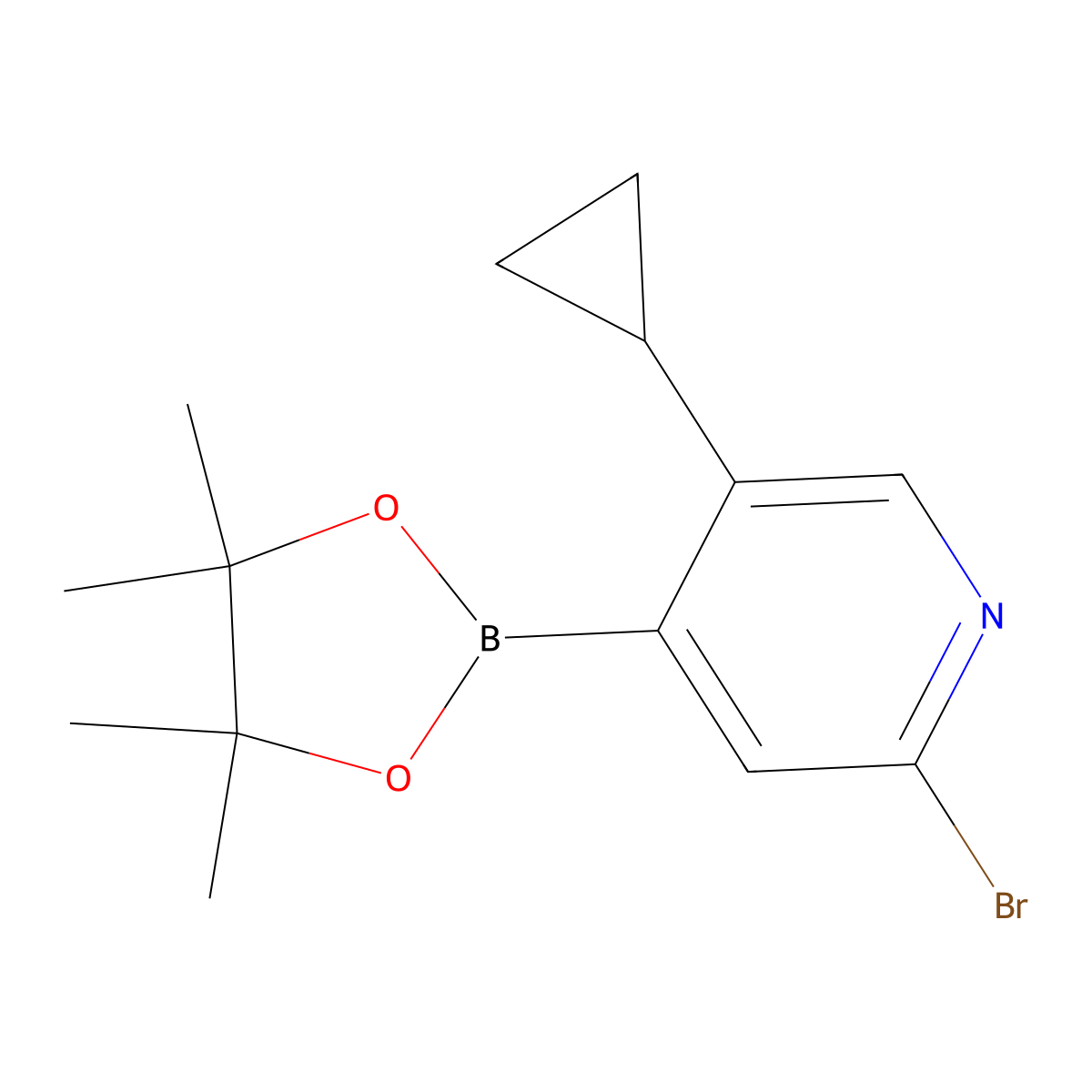 2-Bromo-5-cyclopropylpyridine-4-boronic acid pinacol ester molecular structure, CAS 1402233-18-4