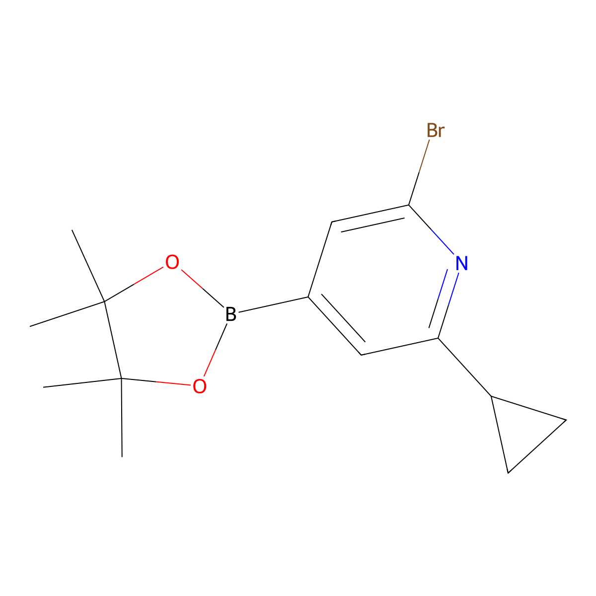 2-Bromo-6-cyclopropyl-4-(4,4,5,5-tetramethyl-1,3,2-dioxaborolan-2-yl)pyridine molecular structure, CAS 1402233-19-5