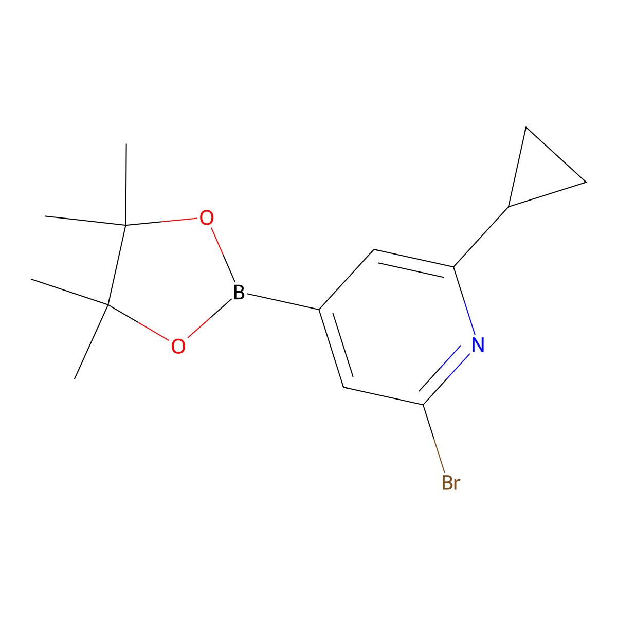 2-Bromo-6-cyclopropyl-4-(4,4,5,5-tetramethyl-1,3,2-dioxaborolan-2-yl)pyridine molecular structure, CAS 1402233-19-5