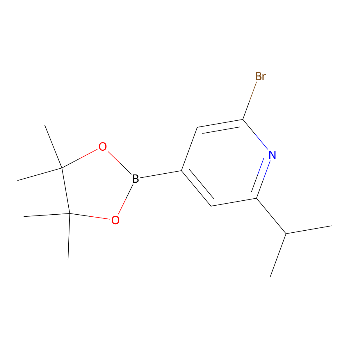 2-Bromo-6-isopropyl-4-(4,4,5,5-tetramethyl-1,3,2-dioxaborolan-2-yl)pyridine molecular structure, CAS 1402233-26-4