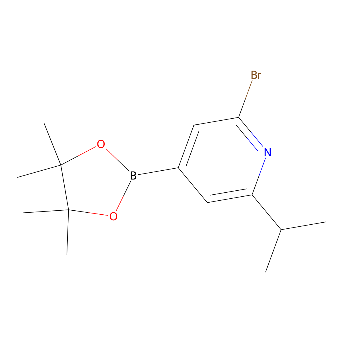 2-Bromo-6-isopropyl-4-(4,4,5,5-tetramethyl-1,3,2-dioxaborolan-2-yl)pyridine molecular structure, CAS 1402233-26-4