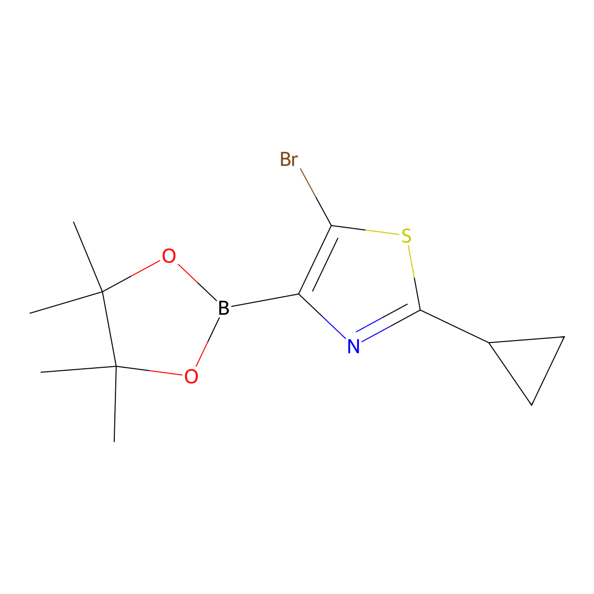 5-Bromo-2-(cyclopropyl)thiazole-4-boronic acid pinacol ester molecular structure, CAS 1402233-32-2