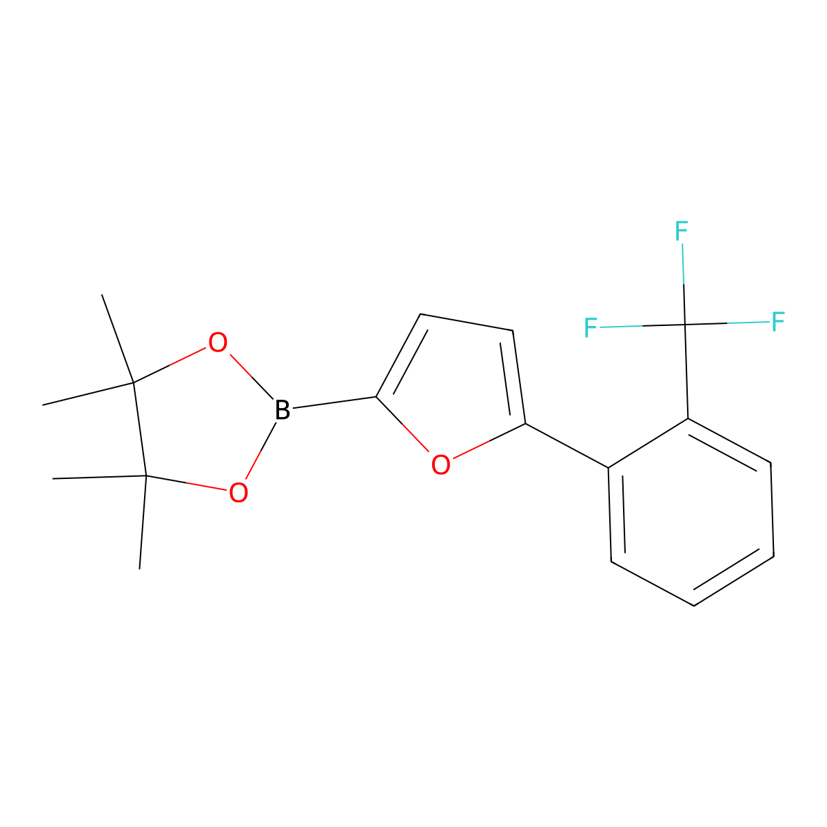 4,4,5,5-Tetramethyl-2-{5-[2-(trifluoromethyl)phenyl]furan-2-YL}-1,3,2-dioxaborolane molecular structure, CAS 1402233-43-5