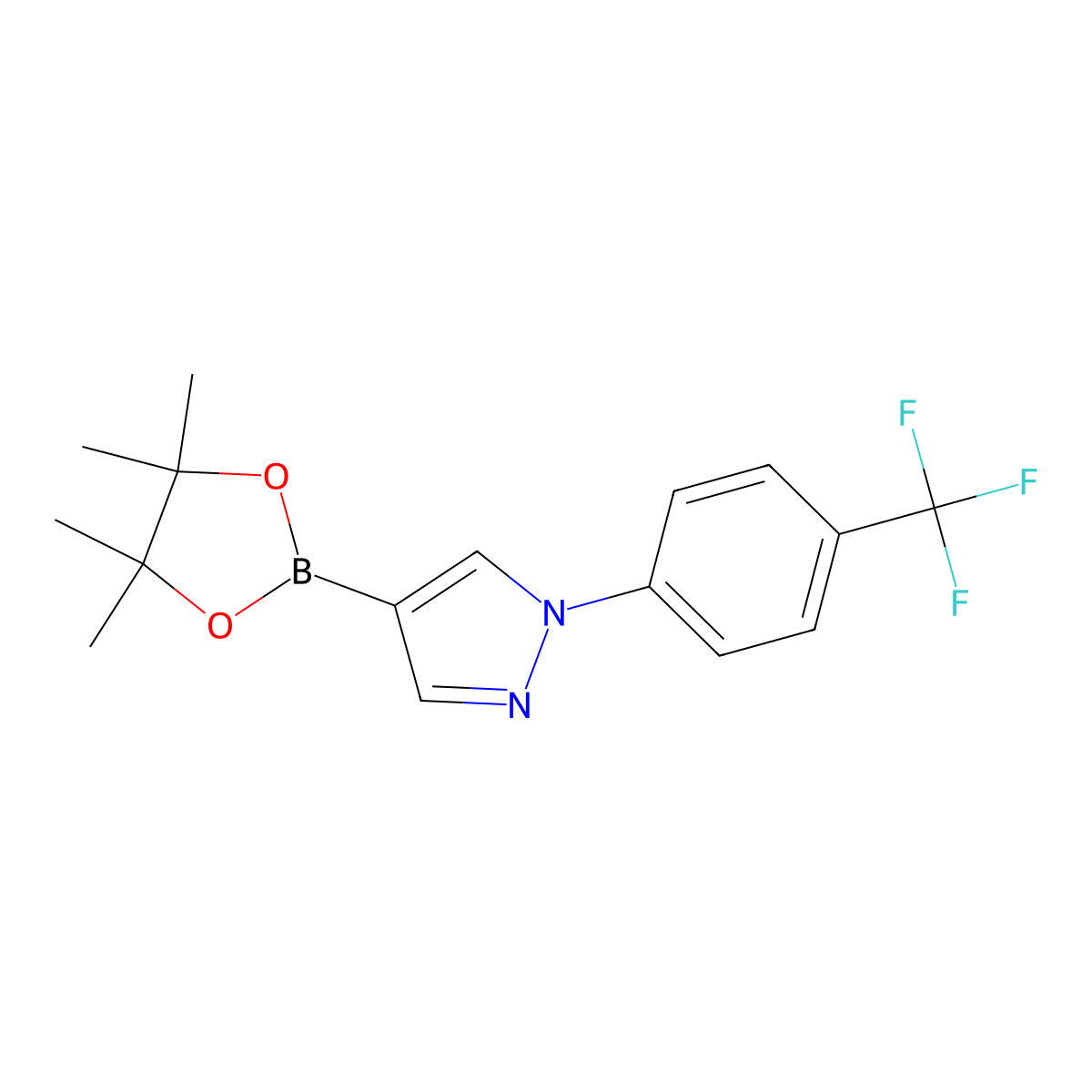 4-(4,4,5,5-tetramethyl-1,3,2-dioxaborolan-2-yl)-1-(4-(trifluoromethyl)phenyl)-1H-pyrazole molecular structure, CAS 1402233-46-8