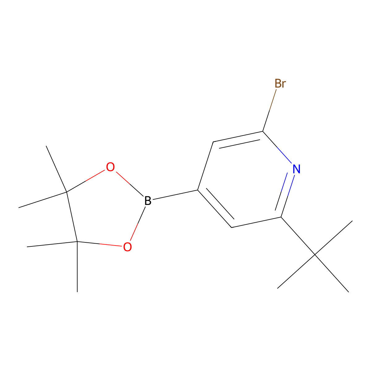 2-Bromo-6-(tert-butyl)-4-(4,4,5,5-tetramethyl-1,3,2-dioxaborolan-2-yl)pyridine molecular structure, CAS 1402233-51-5