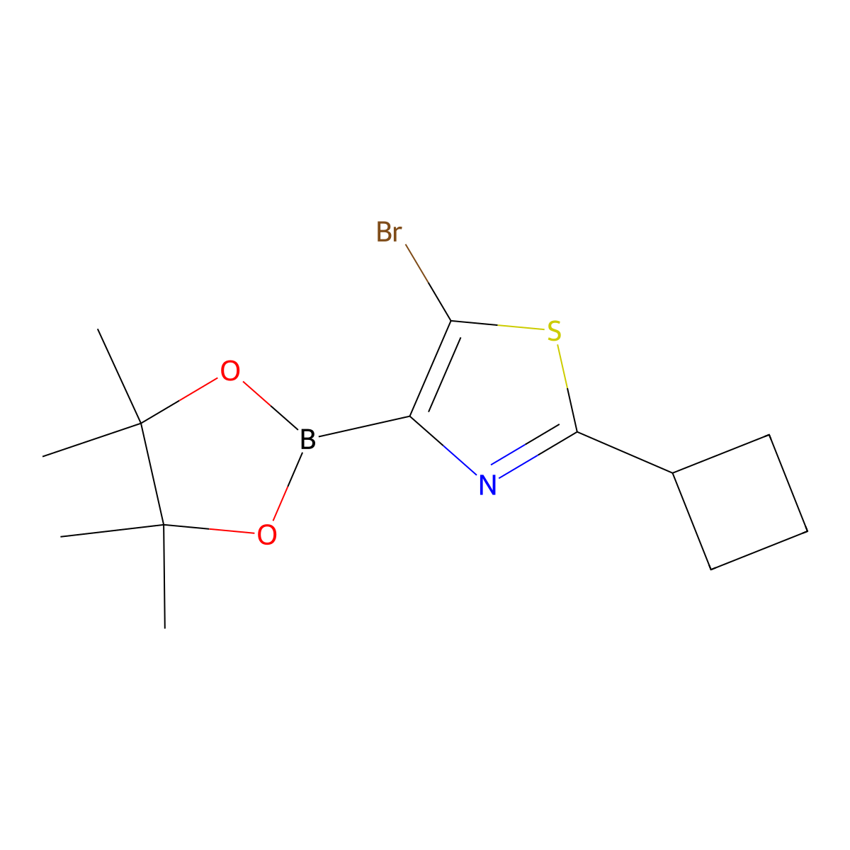 5-Bromo-2-(cyclobutyl)thiazole-4-boronic acid pinacol ester molecular structure, CAS 1402233-59-3