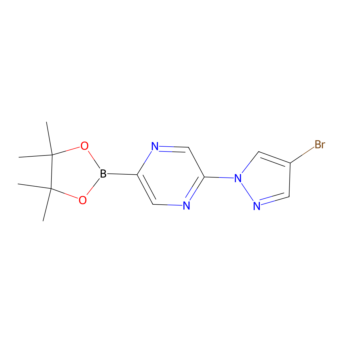5-(4-Bromo-1H-pyrazol-1-yl)pyrazine-2-boronic acid pinacol ester molecular structure, CAS 1402233-92-4