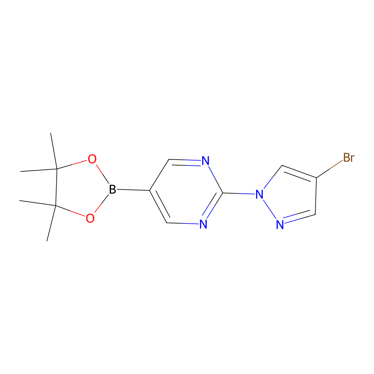2-(4-Bromo-1H-pyrazol-1-yl)pyrimidine-5-boronic acid pinacol ester molecular structure, CAS 1402233-93-5
