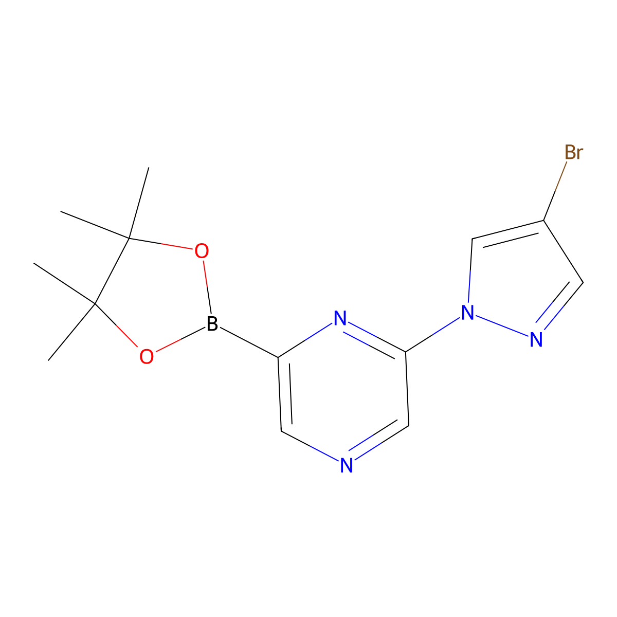 6-(4-Bromo-1H-pyrazol-1-yl)pyrazine-2-boronic acid pinacol ester molecular structure, CAS 1402233-95-7