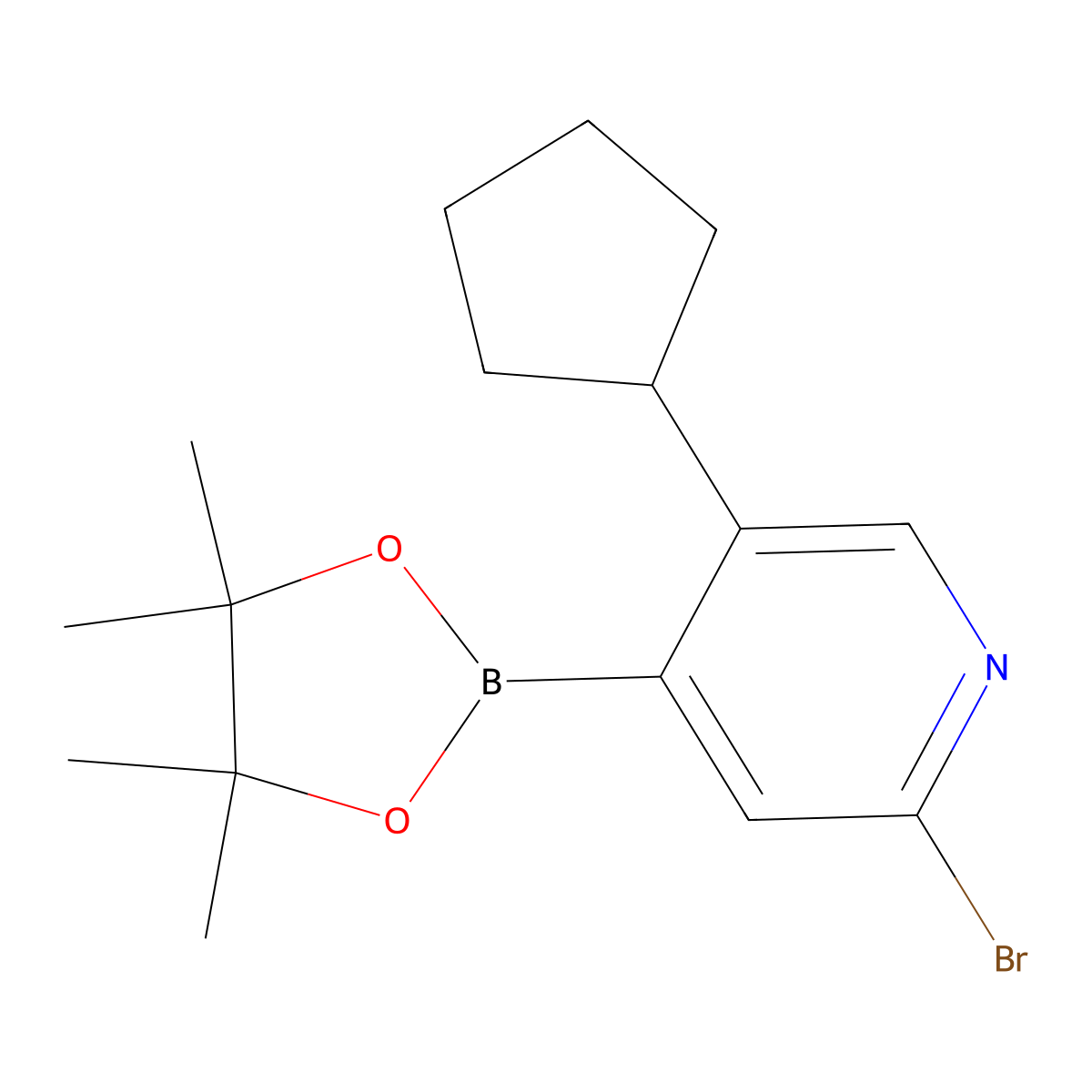 2-Bromo-5-cyclopentylpyridine-4-boronic acid pinacol ester molecular structure, CAS 1402234-01-8