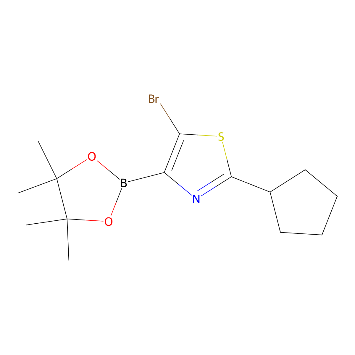 5-Bromo-2-(cyclopentyl)thiazole-4-boronic acid pinacol ester molecular structure, CAS 1402237-87-9