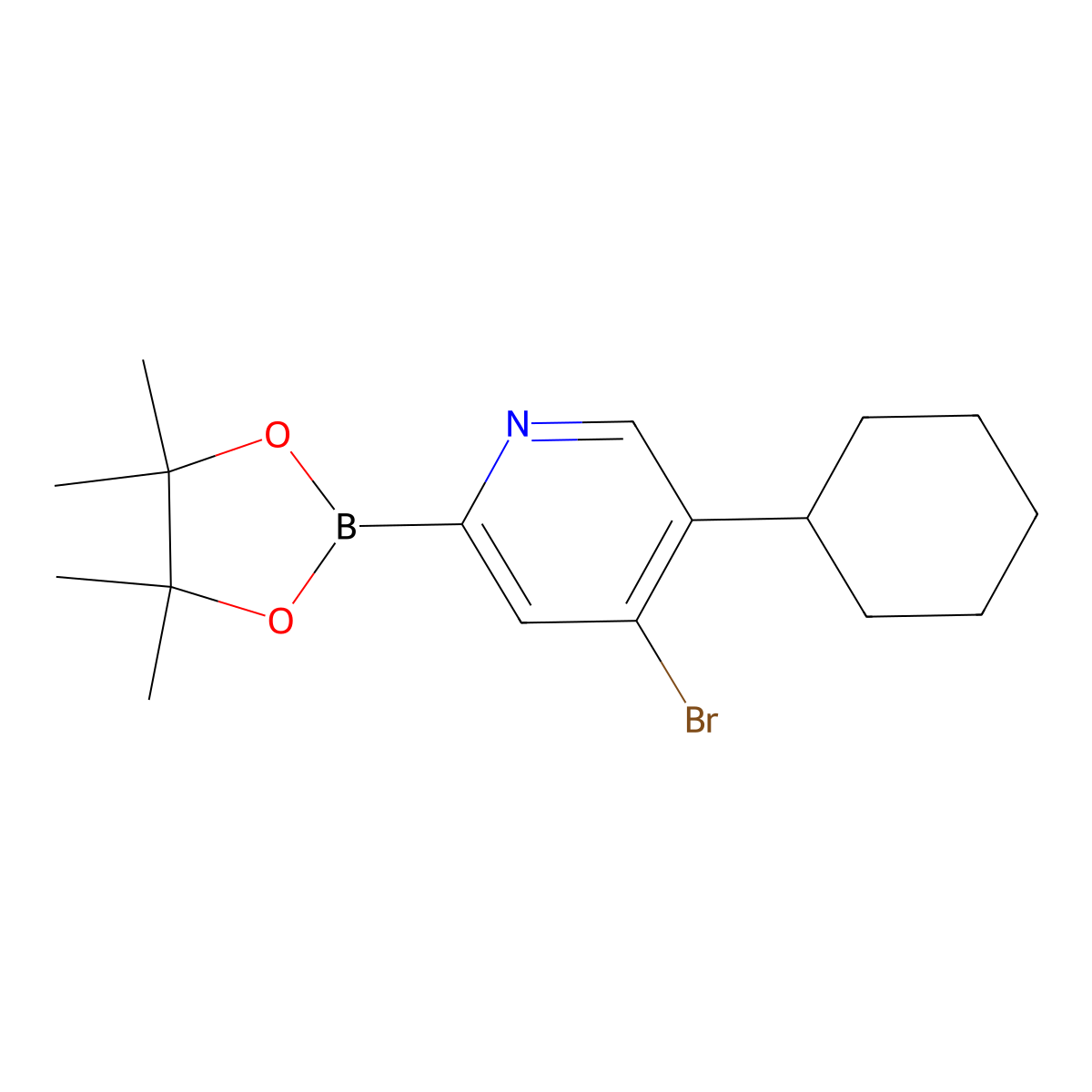 4-Bromo-5-(cyclohexyl)pyridine-2-boronic acid pinacol ester molecular structure, CAS 1402238-00-9