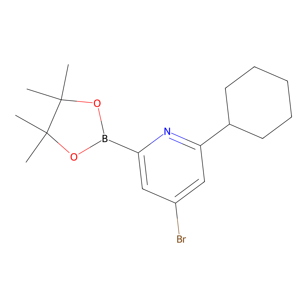 4-Bromo-6-(cyclohexyl)pyridine-2-boronic acid pinacol ester molecular structure, CAS 1402238-02-1