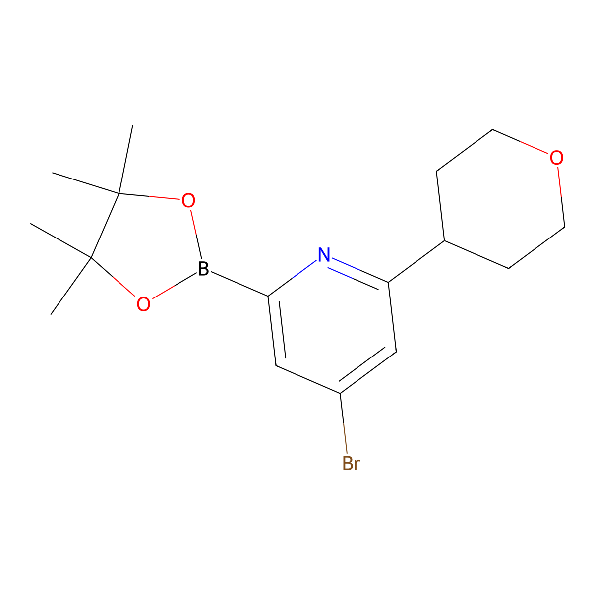 4-Bromo-6-(4-tetrahydropyranyl)pyridine-2-boronic acid pinacol ester molecular structure, CAS 1402238-03-2