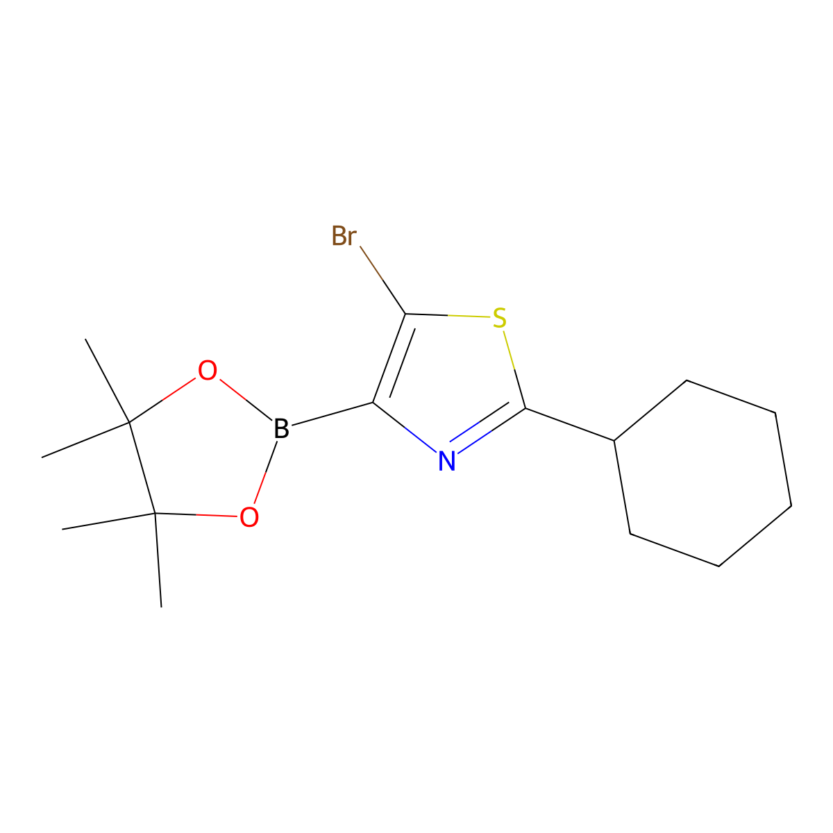5-Bromo-2-(cyclohexyl)thiazole-4-boronic acid pinacol ester molecular structure, CAS 1402238-05-4