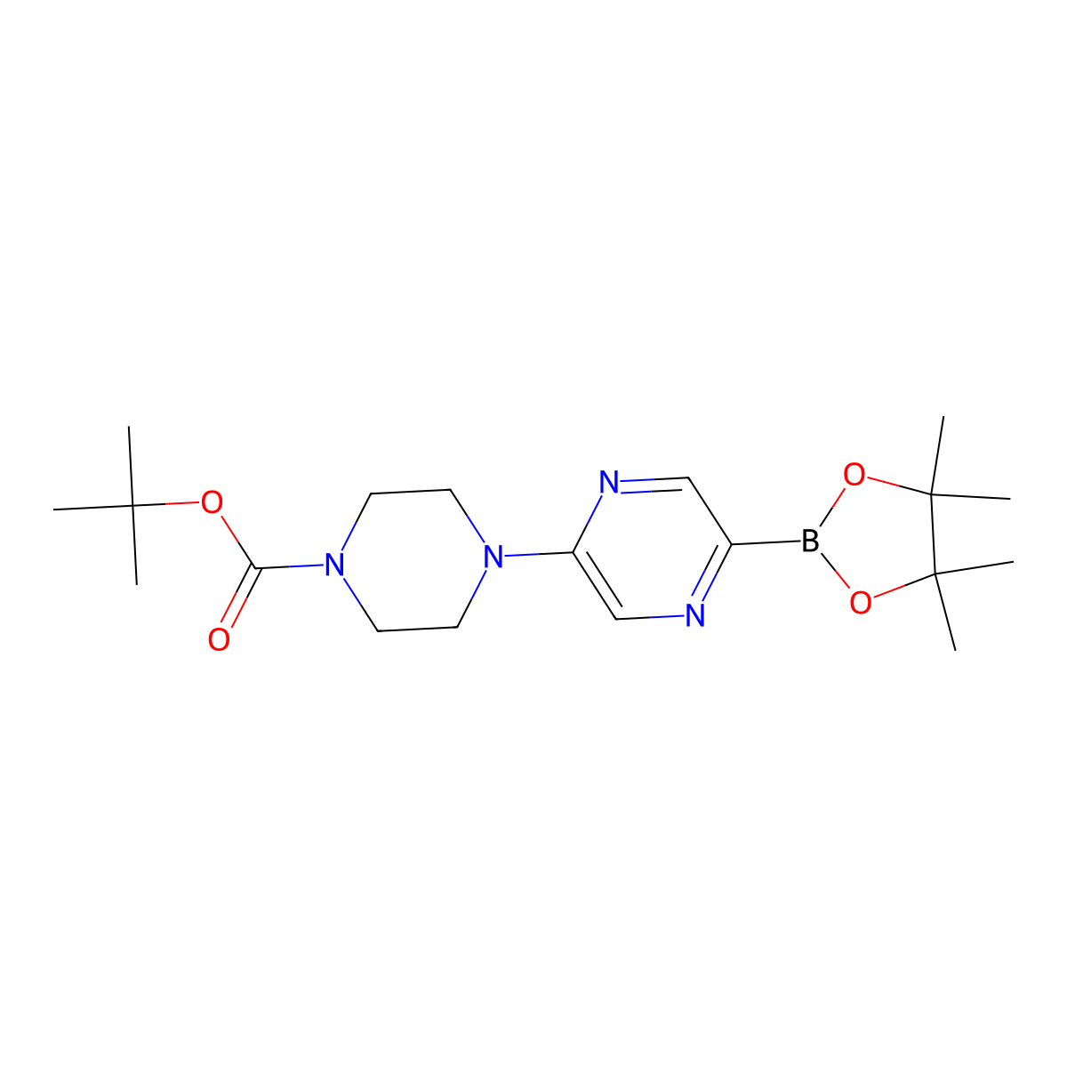 Tert-butyl 4-(5-(4,4,5,5-tetramethyl-1,3,2-dioxaborolan-2-yl)pyrazin-2-yl)piperazine-1-carboxylate molecular structure, CAS 1402238-13-4