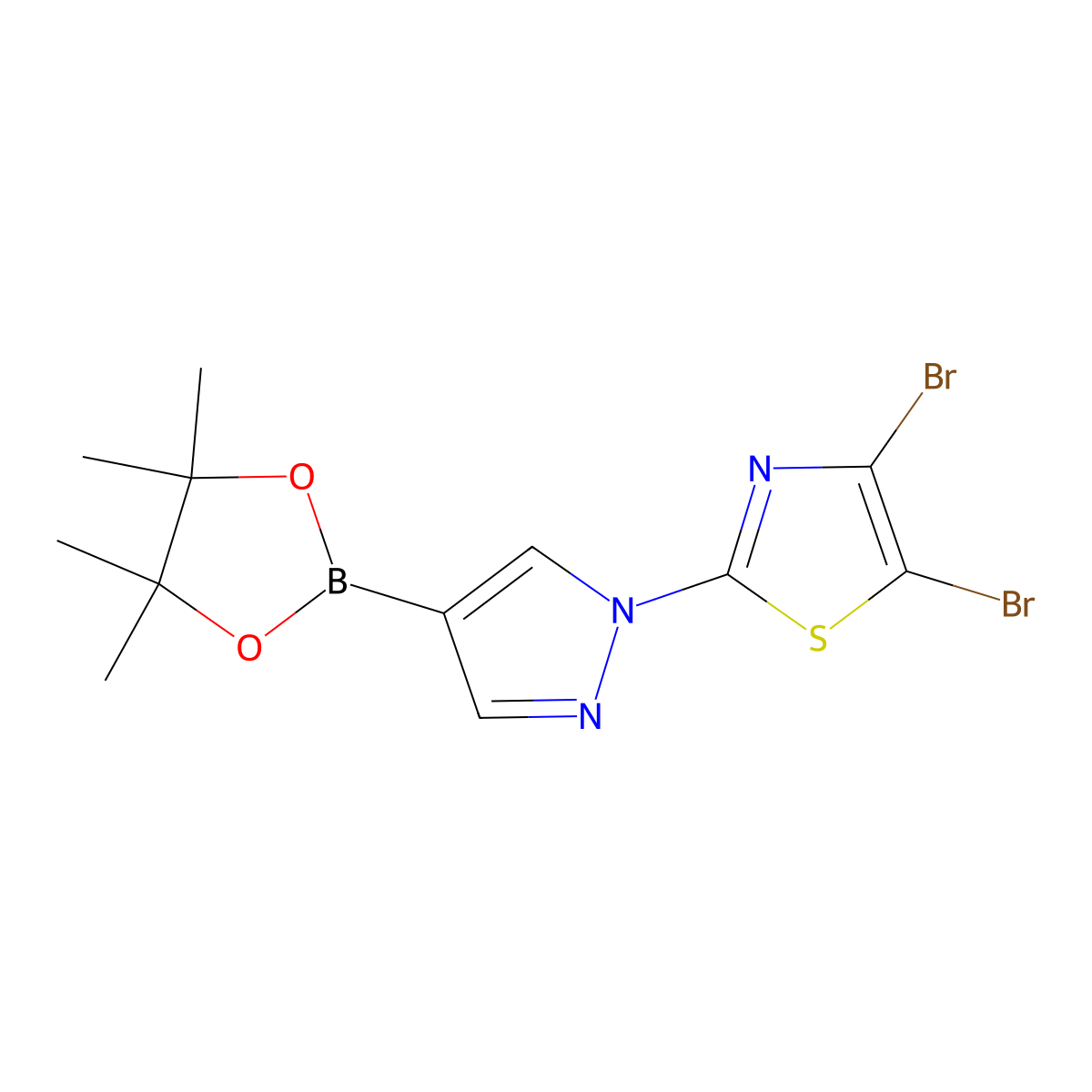 1-(4,5-Dibromothiazol-2-yl)pyrazole-4-boronic acid pinacol ester molecular structure, CAS 1402238-17-8