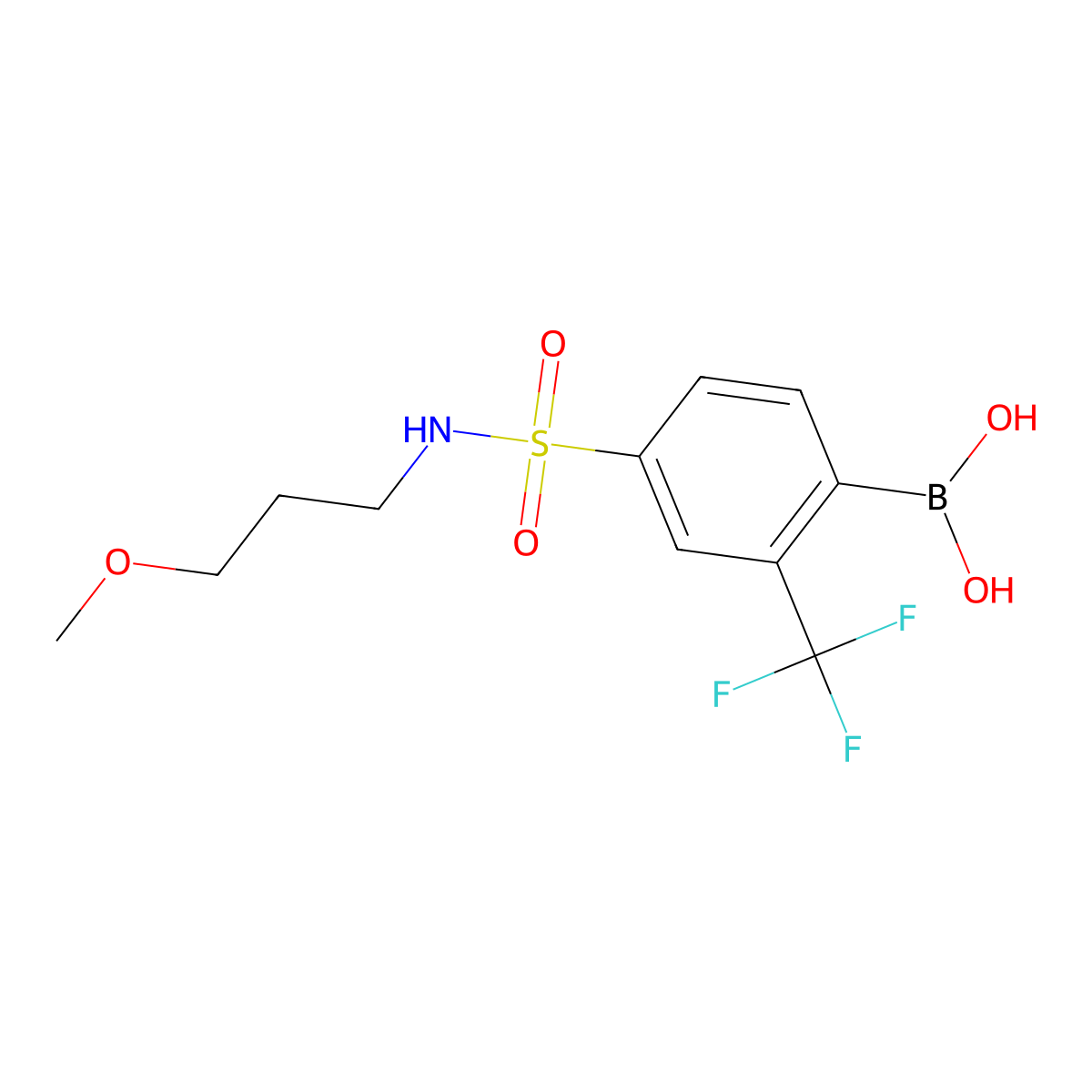 4-(N-(3-Methoxypropyl)sulfamoyl)-2-trifluoromethylphenylboronic acid molecular structure, CAS 1402238-35-0
