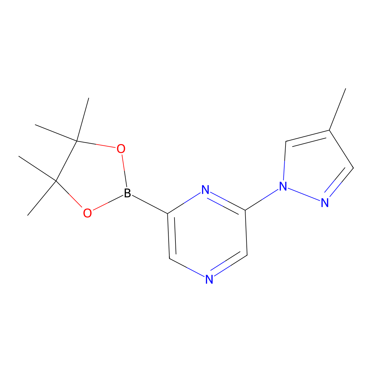 6-(4-Methyl-1H-pyrazol-1-yl)pyrazine-2-boronic acid pinacol ester molecular structure, CAS 1402240-36-1