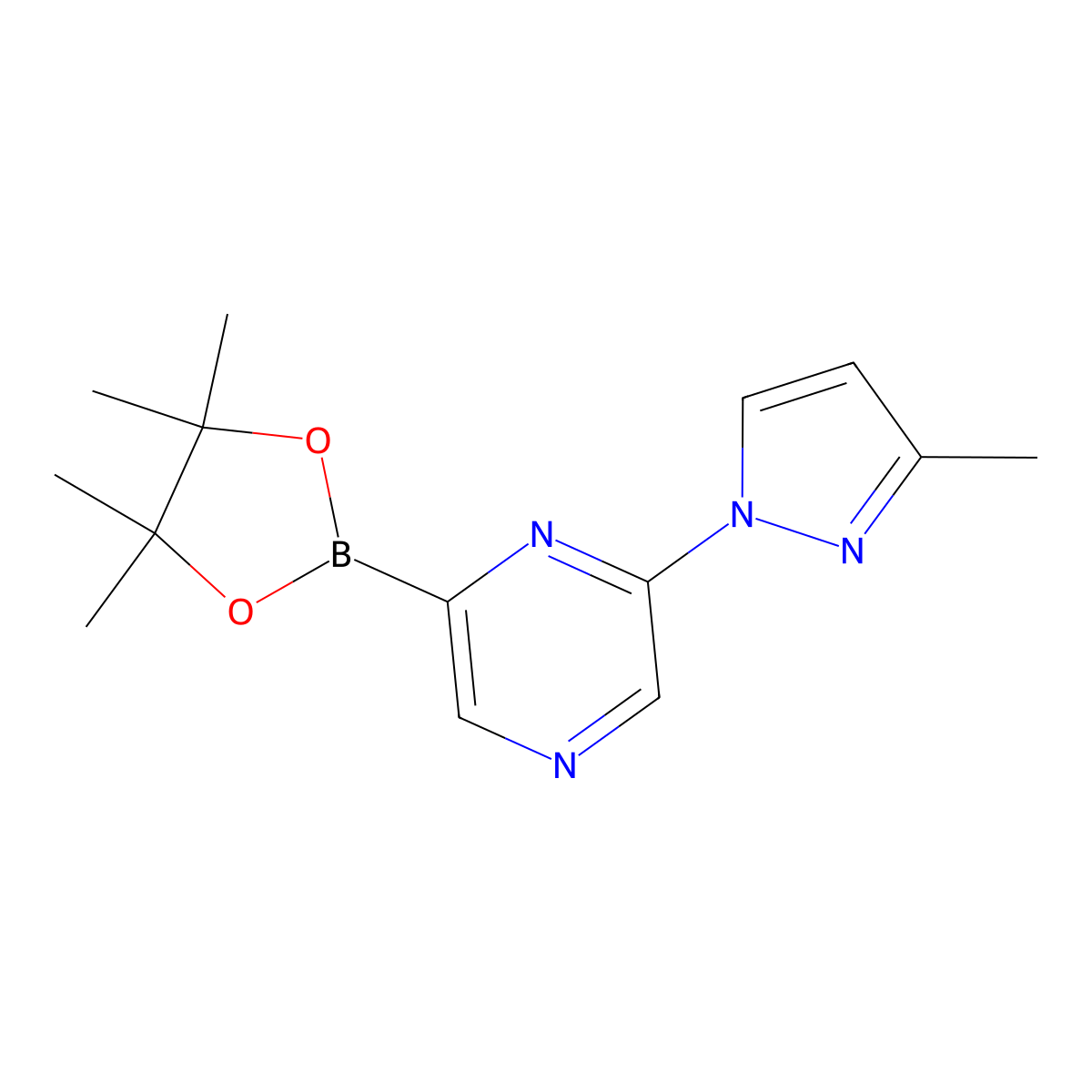 6-(3-Methyl-1H-pyrazol-1-yl)pyrazine-2-boronic acid pinacol ester molecular structure, CAS 1402240-38-3