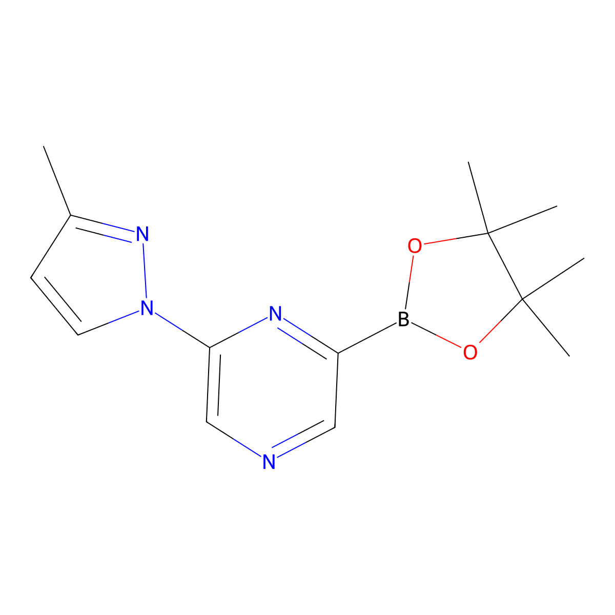6-(3-Methyl-1H-pyrazol-1-yl)pyrazine-2-boronic acid pinacol ester molecular structure, CAS 1402240-38-3