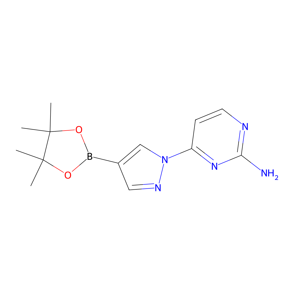 1-(2-Amino-4-pyrimidyl)pyrazole-4-boronic acid pinacol ester molecular structure, CAS 1402240-55-4