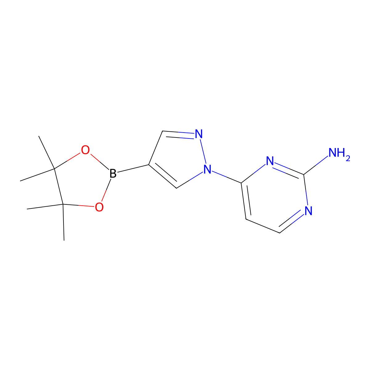 1-(2-Amino-4-pyrimidyl)pyrazole-4-boronic acid pinacol ester molecular structure, CAS 1402240-55-4