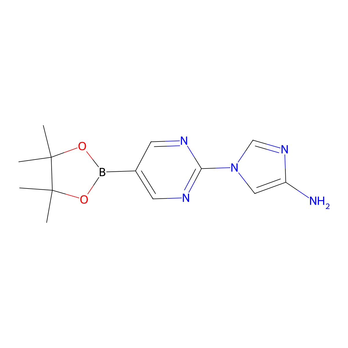 2-(4-Aminoimidazol-1-yl)pyrimidine-5-boronic acid pinacol ester molecular structure, CAS 1402240-57-6
