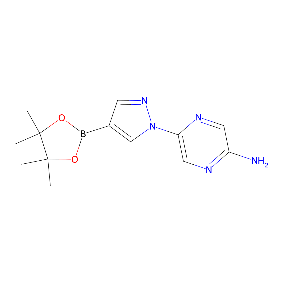 1-(5-Amino-2-pyrazyl)pyrazole-4-boronic acid pinacol ester molecular structure, CAS 1402240-58-7