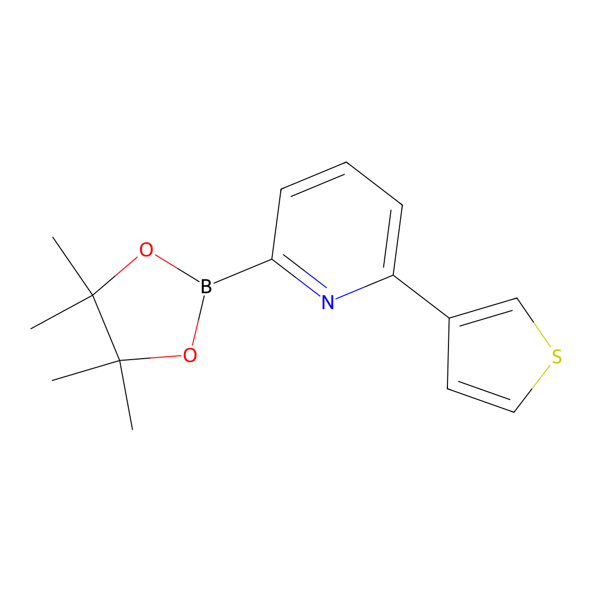 2-(4,4,5,5-Tetramethyl-1,3,2-dioxaborolan-2-YL)-6-(thiophen-3-YL)pyridine molecular structure, CAS 1402240-60-1