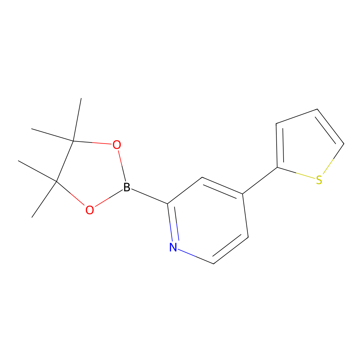 2-(4,4,5,5-Tetramethyl-1,3,2-dioxaborolan-2-YL)-4-(thiophen-2-YL)pyridine molecular structure, CAS 1402240-62-3