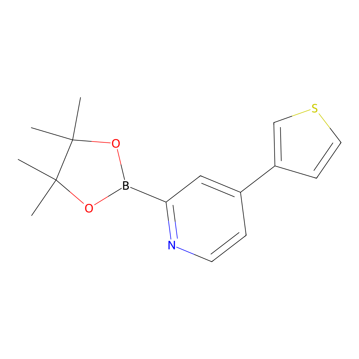 2-(4,4,5,5-Tetramethyl-1,3,2-dioxaborolan-2-YL)-4-(thiophen-3-YL)pyridine molecular structure, CAS 1402240-63-4