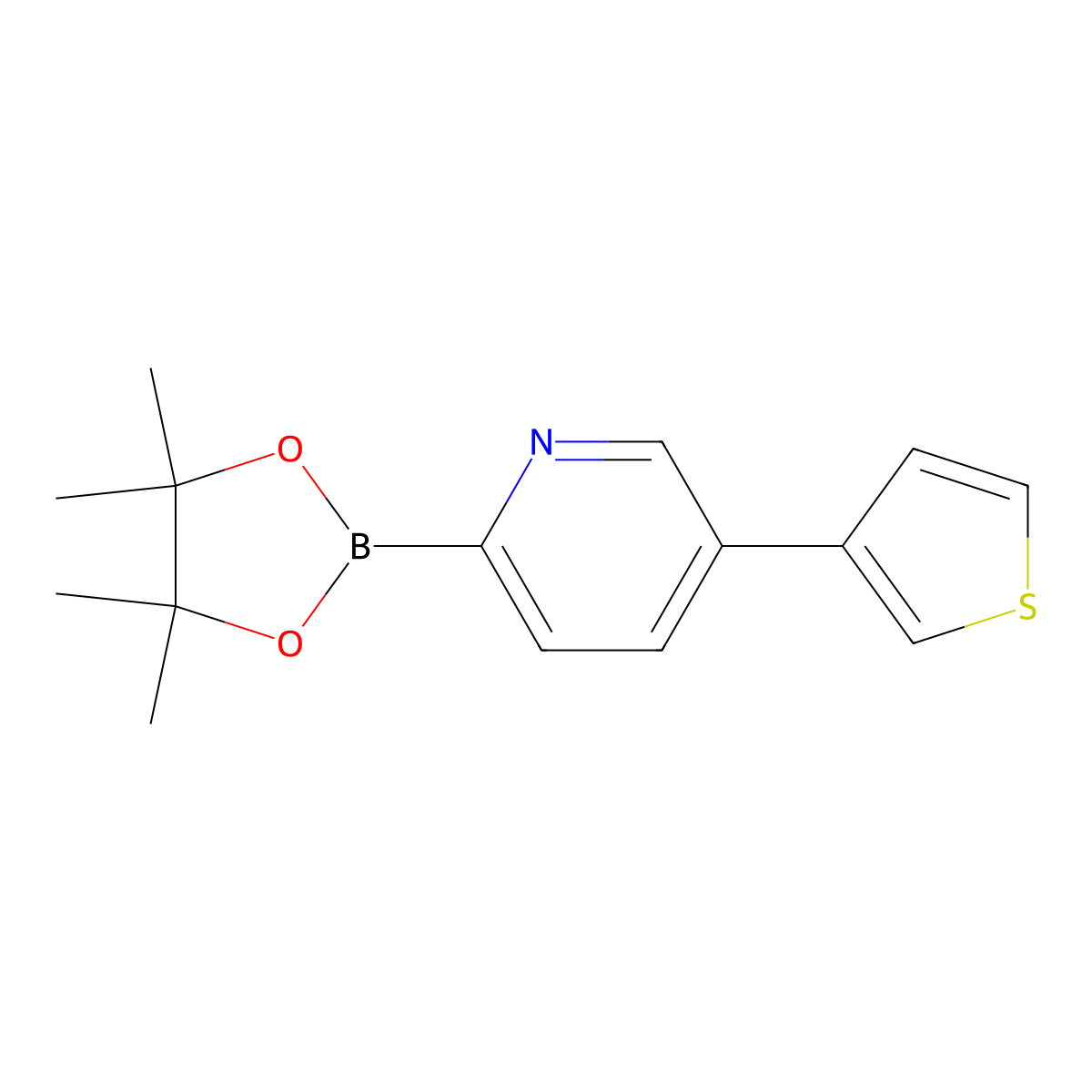 2-(4,4,5,5-Tetramethyl-1,3,2-dioxaborolan-2-YL)-5-(thiophen-3-YL)pyridine molecular structure, CAS 1402240-65-6