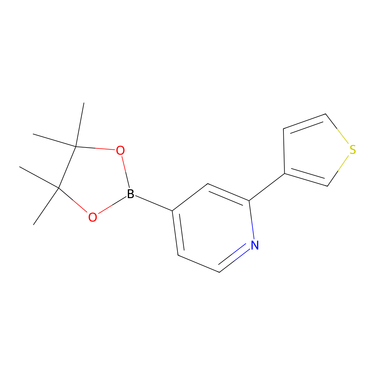 4-(4,4,5,5-Tetramethyl-1,3,2-dioxaborolan-2-YL)-2-(thiophen-3-YL)pyridine molecular structure, CAS 1402240-68-9